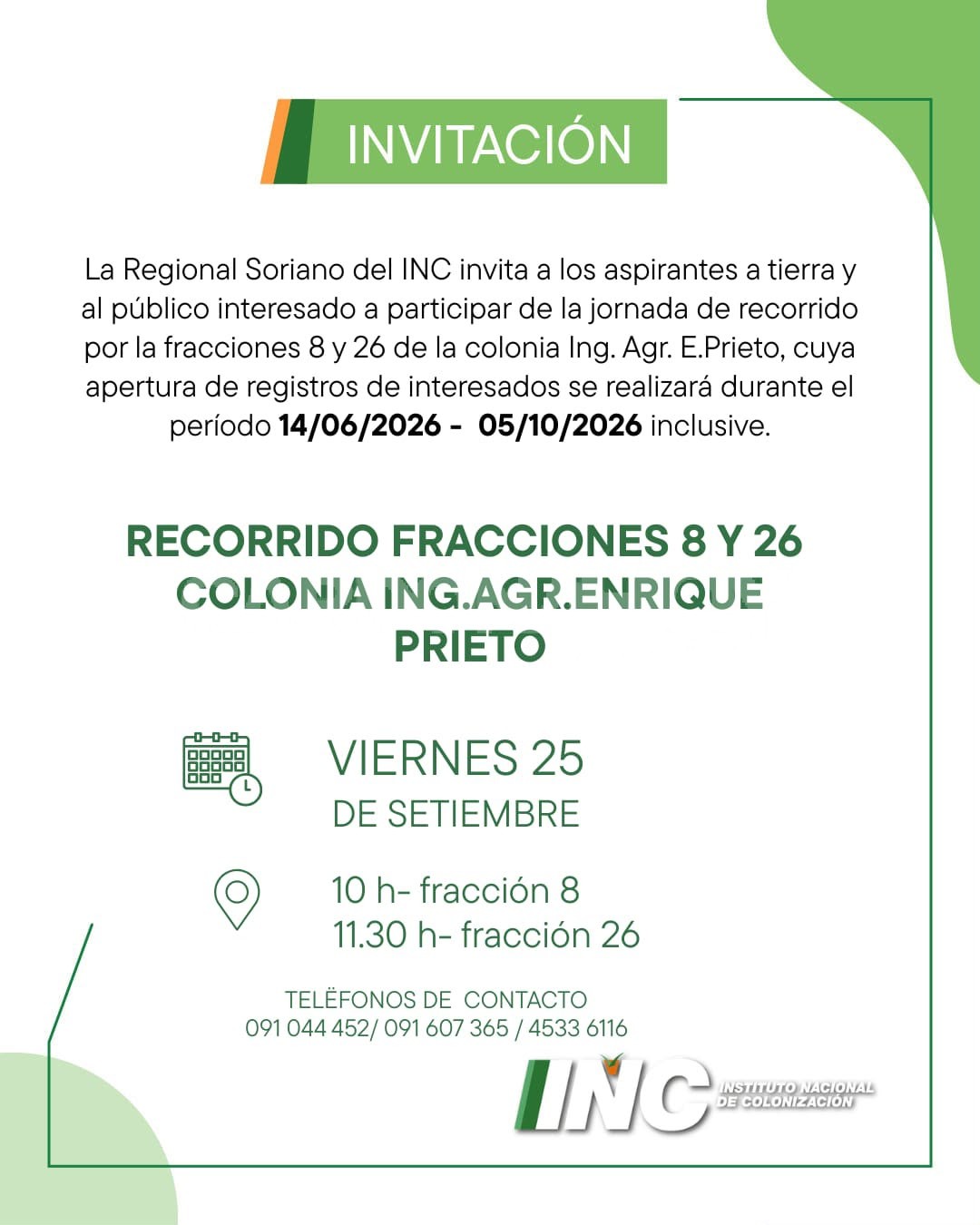 Colonización convoca a aspirantes a recorrer dos fracciones rurales en la zona de Enrique Prieto — imagen 2