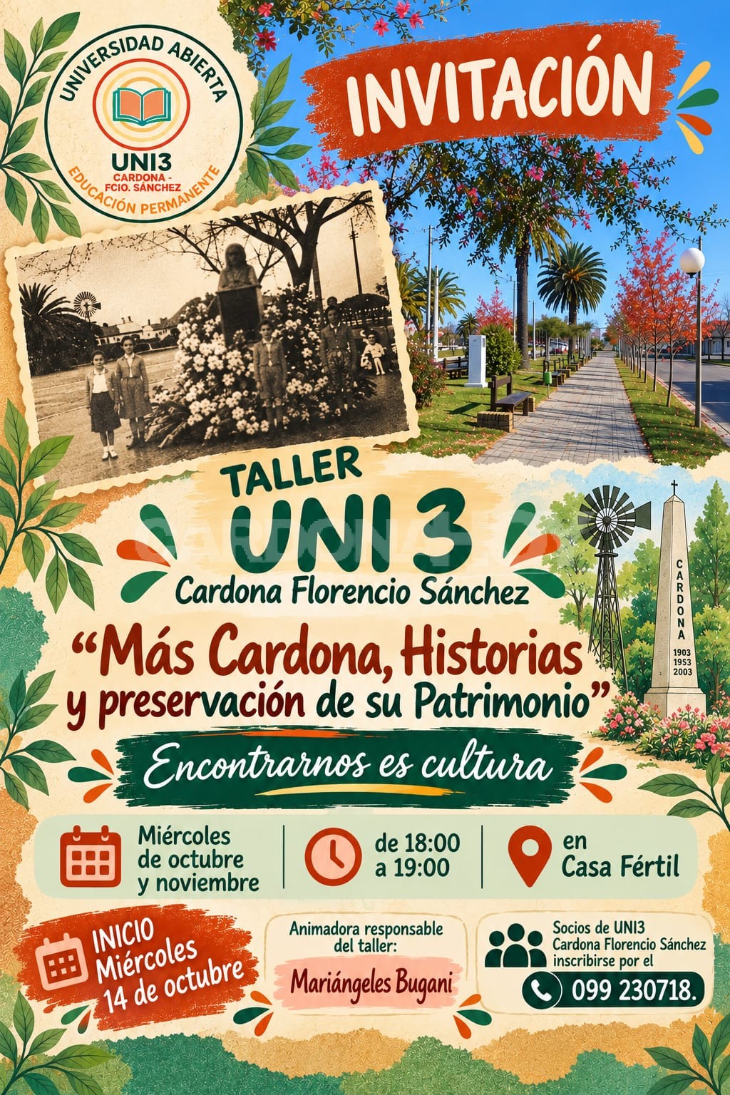 UNI3 Cardona–Florencio Sánchez invita a participar de un nuevo taller sobre la historia y el patrimonio local
